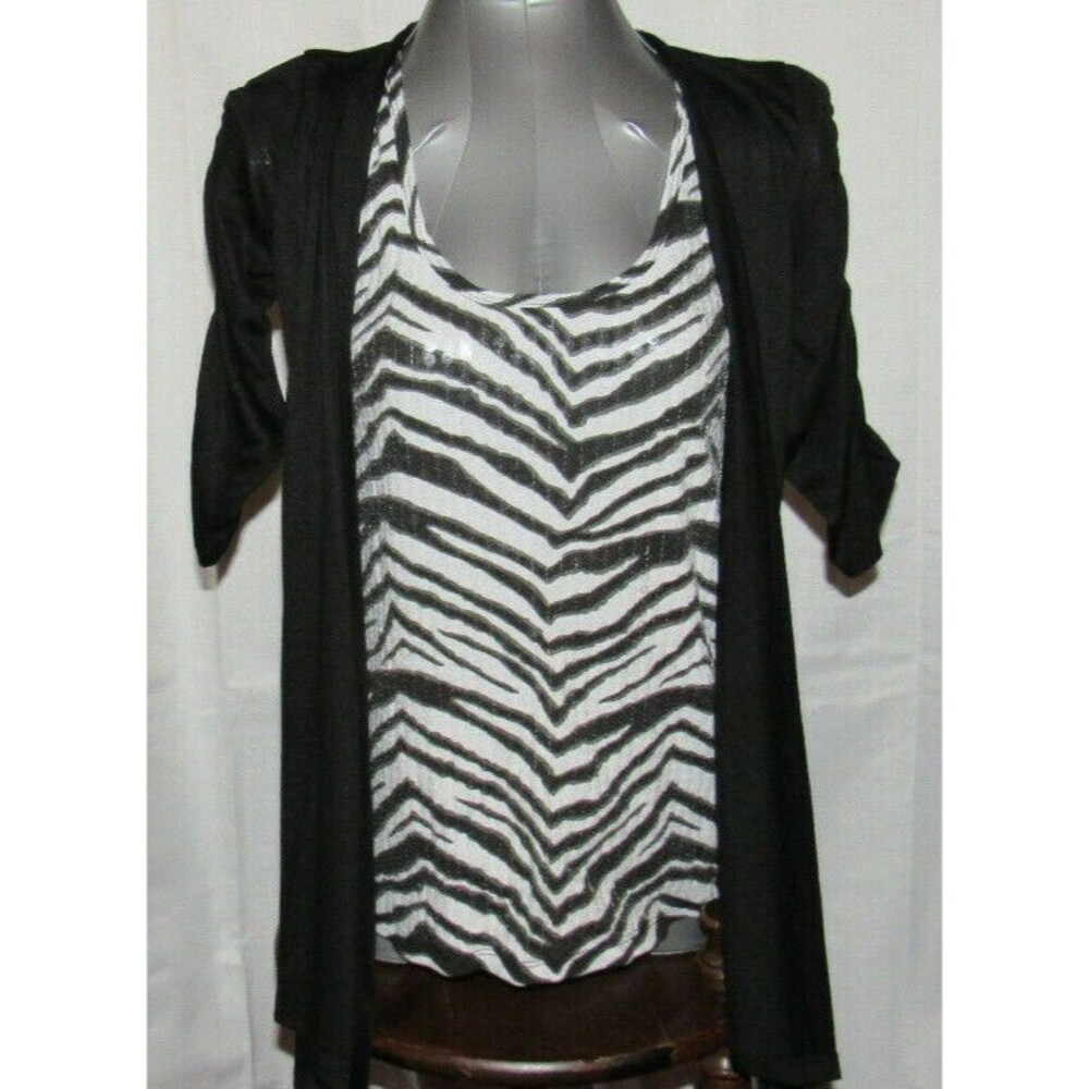 NOBO Vintage Y2K Zebra Print Layered Look Cardigan Top Size Medium